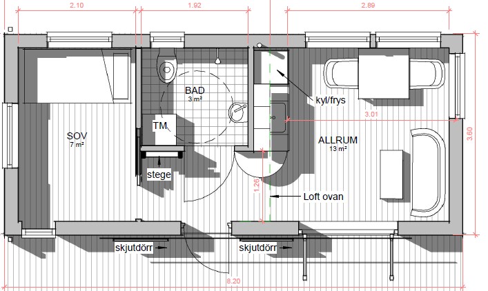 Attefallshus loft ritning