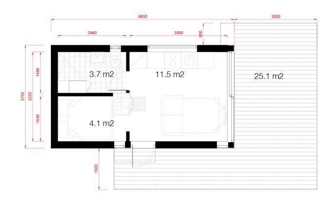 Attefallshus planlösning med loft