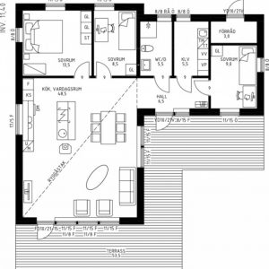 Enplanshus vinkel planlösning