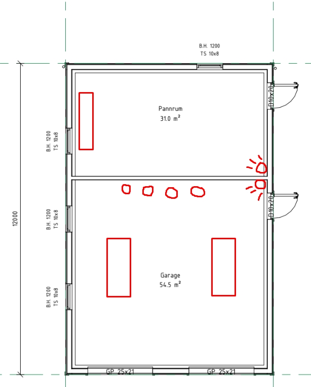 Garage med loft ritning