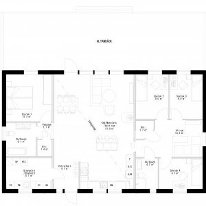 Planlösning 100m2 enplanshus