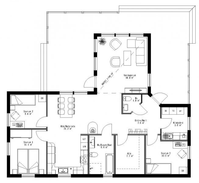 Planlösning enplansvilla